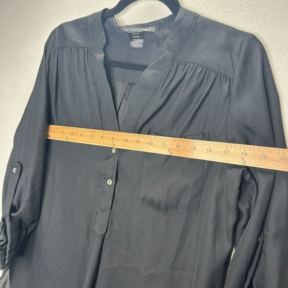 Ellison Black Satin V-Neck Front Button with Pockets Long Sleeve Blouse S - Picture 5 of 7
